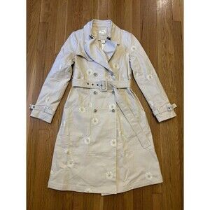 NWT MAEVE Anthropologie Daisy Floral Trench Coat Beige Belted Embroidered 00